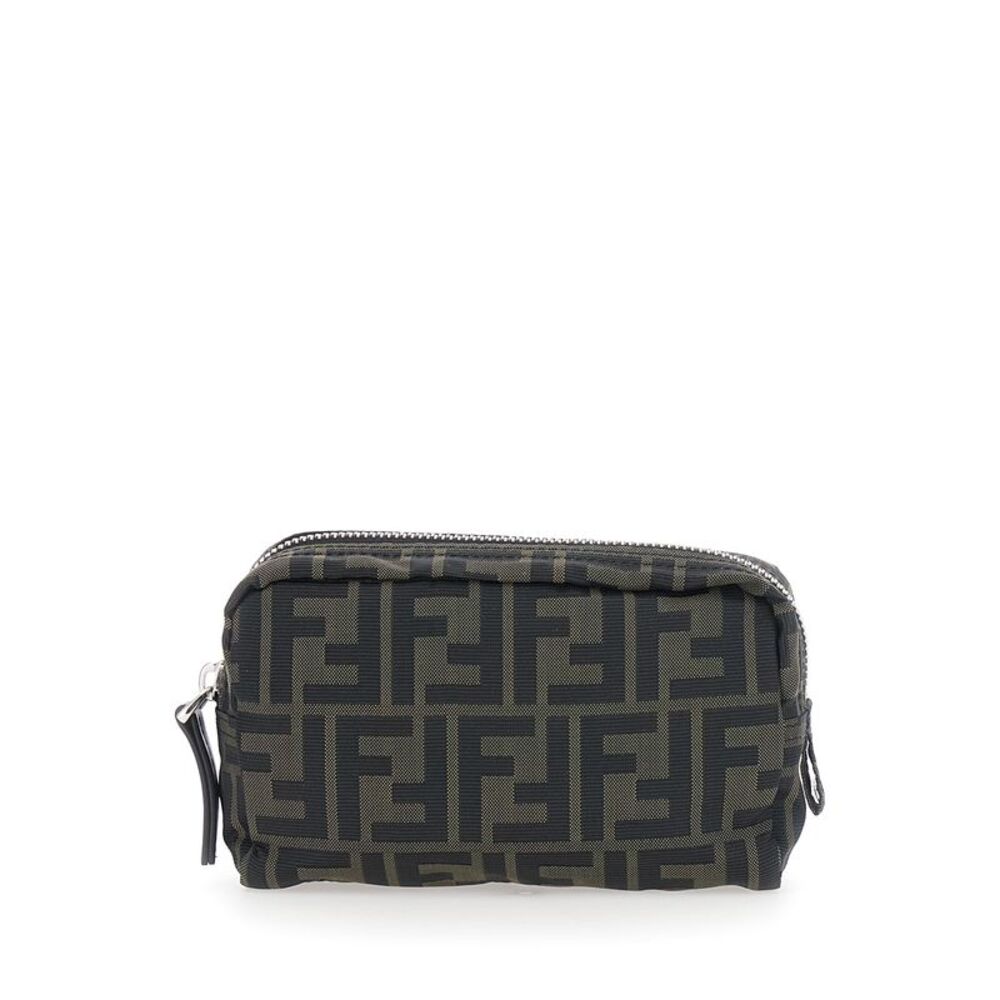 Fendi Men Brown Pouch With Zip Closure In Ff Canvas For Men